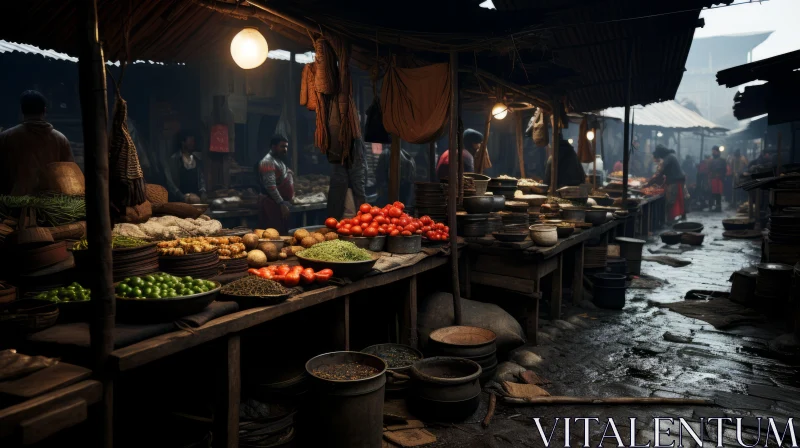 Moody Landscape of Bustling Food Market - Capturing Realism AI Image