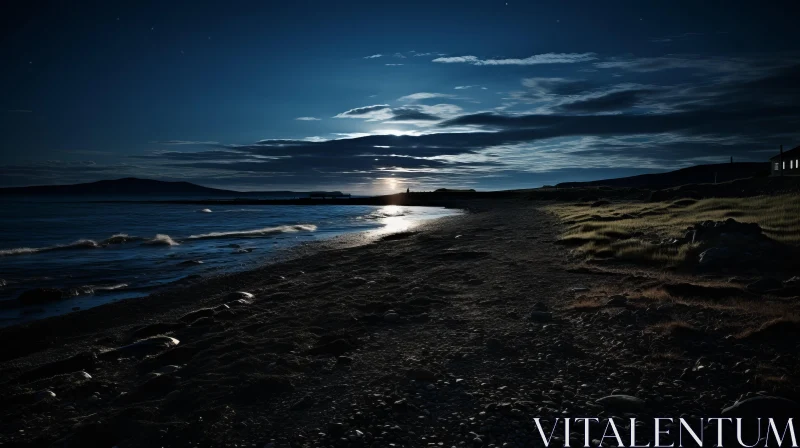 Moonlit Beach: A Romantic Night Inspired by Scottish Landscapes AI Image