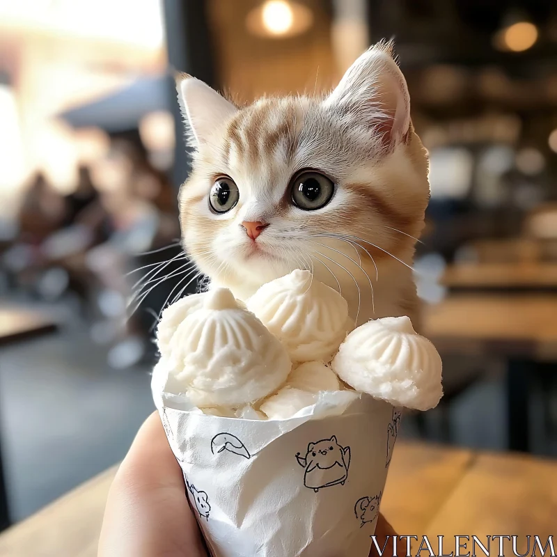 Charming Kitten in Whipped Cream Cone AI Image