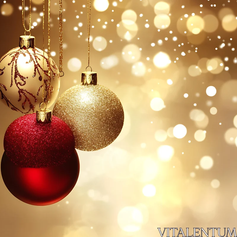 Sparkling Christmas Baubles in Golden Light AI Image