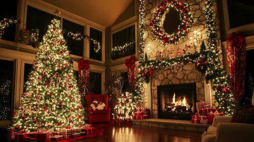 Festively Decorated Living Room for Christmas