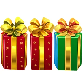 Holiday Gift Boxes Wrapped with Golden Ribbons