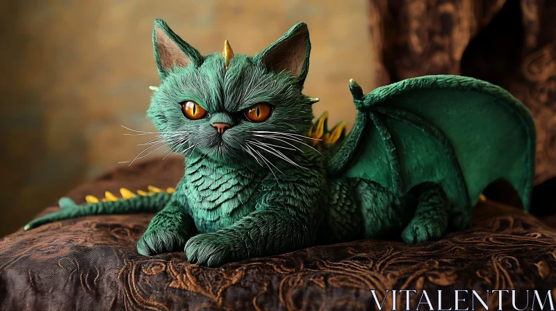 Fantastical Green Cat-Dragon AI Image