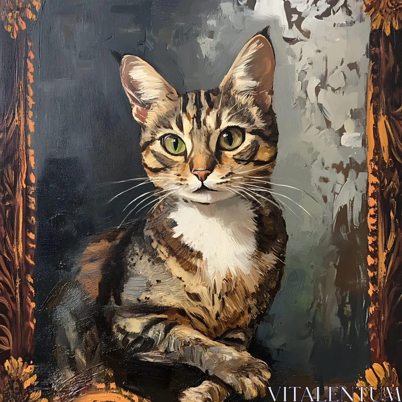 Artistic Cat Portrait with Ornate Frame AI Image