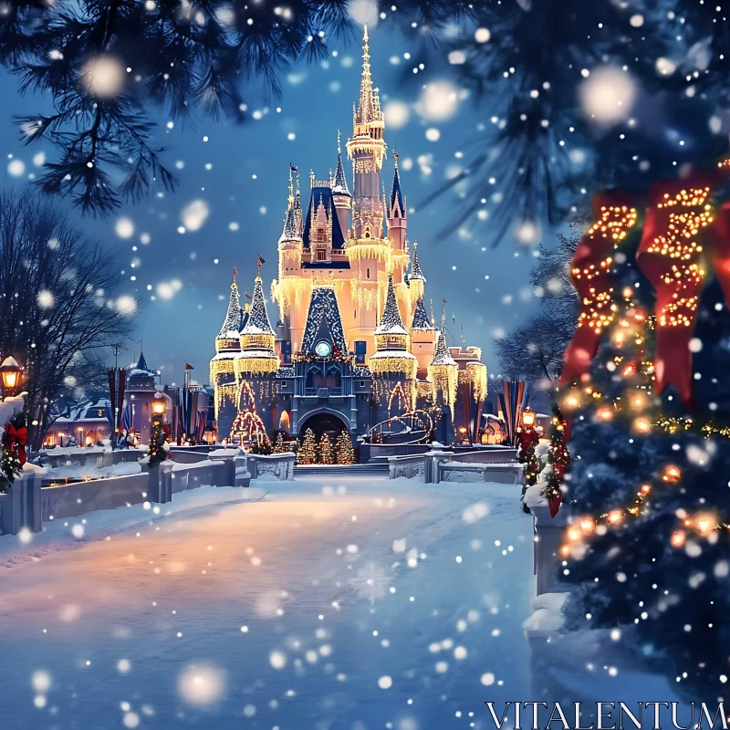 Magical Holiday Castle in Winter AI Image