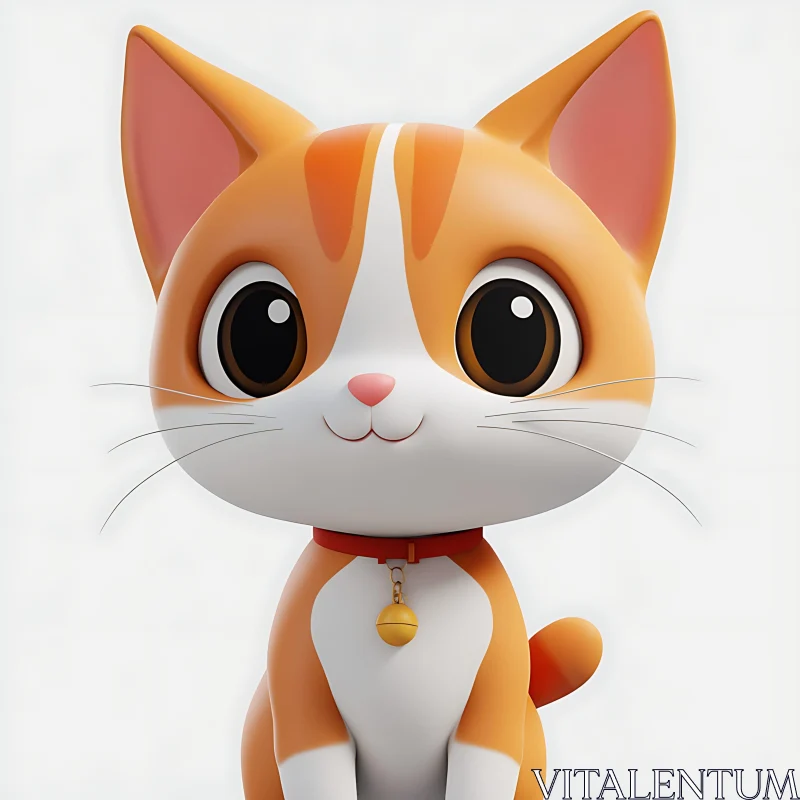 Cute Cartoon Kitty with Red Collar AI Image