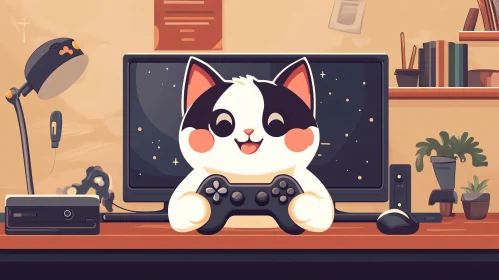 Adorable Cat Gaming Animation