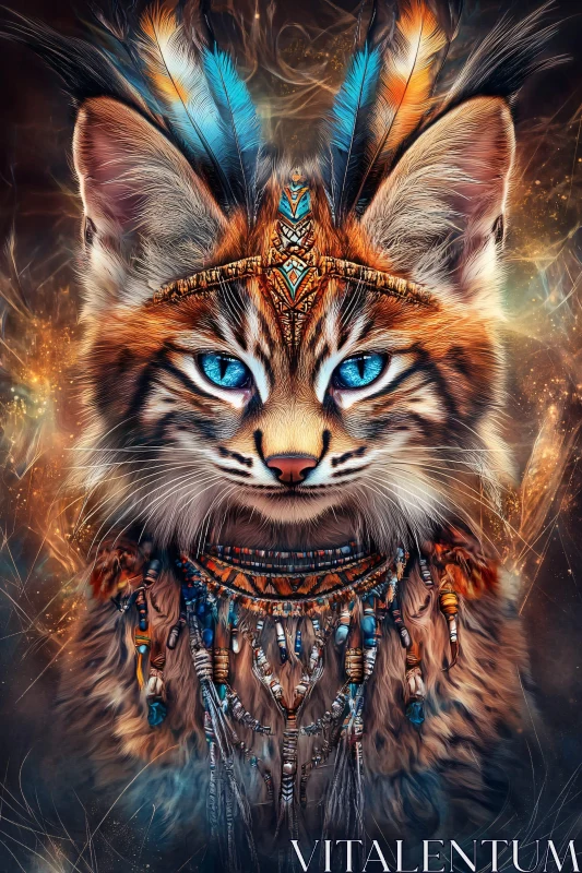 AI ART Mystic Tiger with Ornate Feathered Adornment