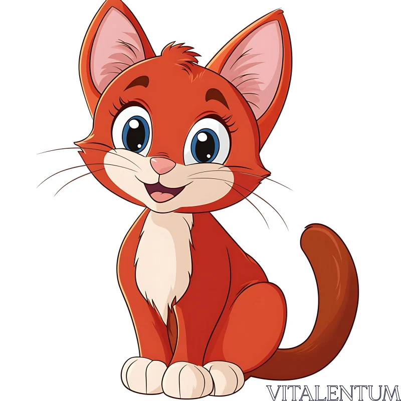 Smiling Cartoon Cat with Blue Eyes AI Image