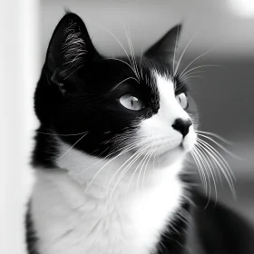 Striking Feline Gaze in Black and White