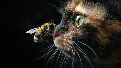 Intimate Moment Between Cat and Bee