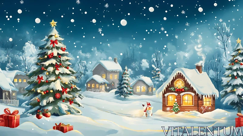 AI ART Snowy Christmas Night in a Cozy Village