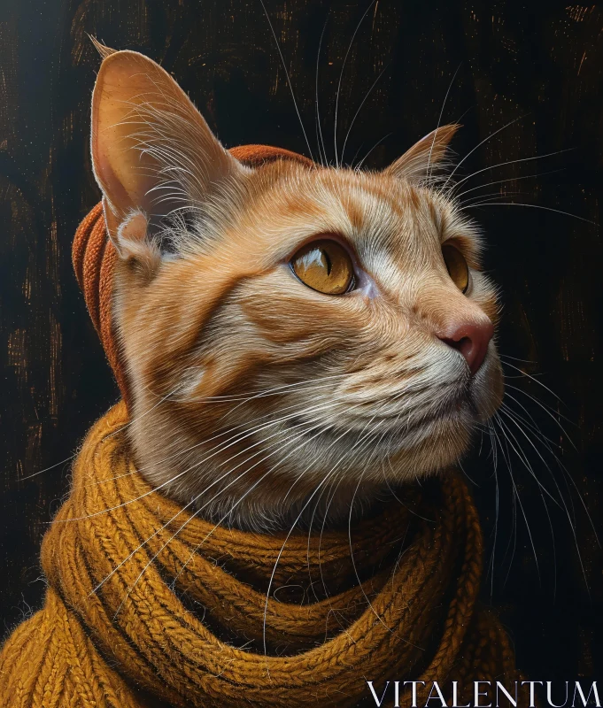 AI ART Realistic Cat Wearing a Brown Scarf