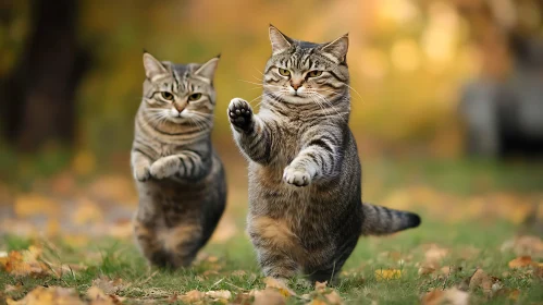 Autumn Tabby Cats in Playful Action