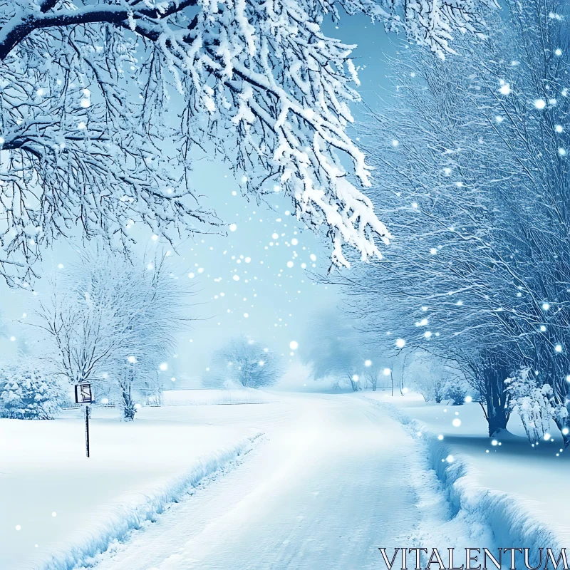 Peaceful Winter Scene with Snow and Trees AI Image