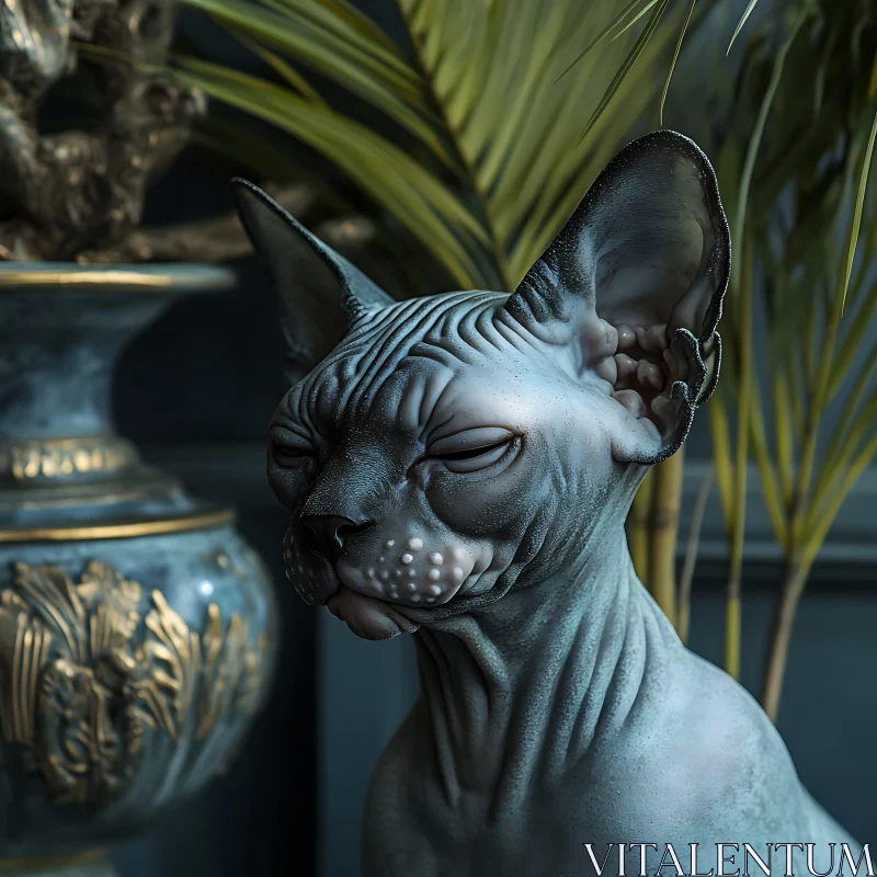 Incredible Sphynx Cat Statue Indoors AI Image