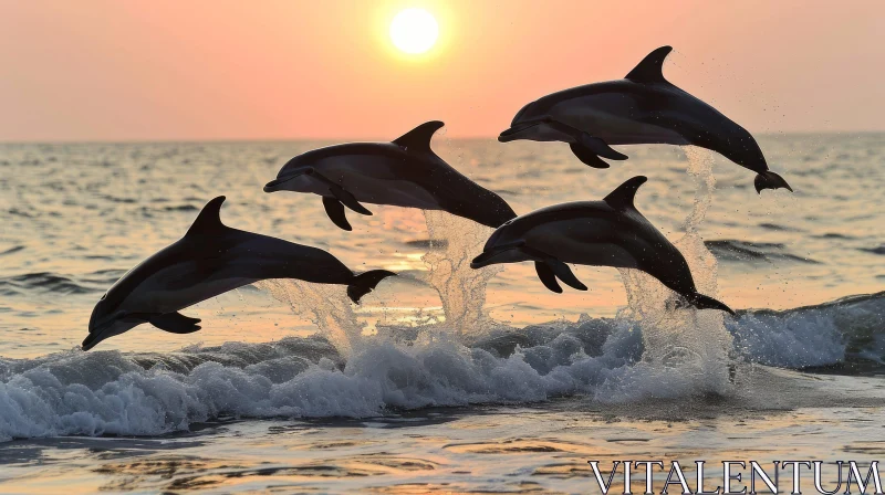 Breathtaking Sunset Dolphins Leaping Out of Water AI Image