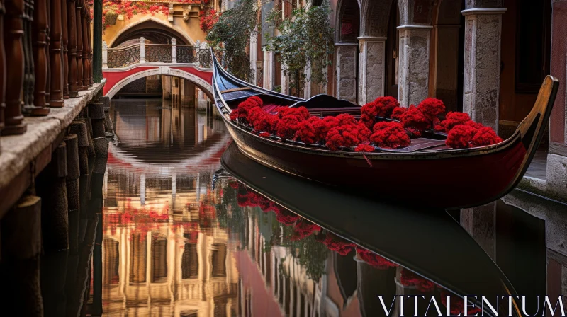 Captivating Gondola Ride in Venice with Red Flowers AI Image