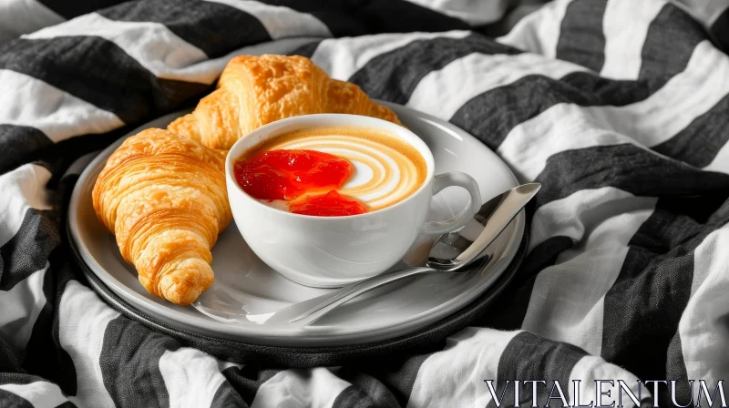 Captivating Still Life Composition: Coffee, Croissants, and Spoon on Plate AI Image