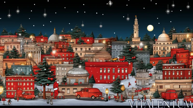Christmas Cityscape Illustration with Night Sky - Highly Detailed Artwork AI Image