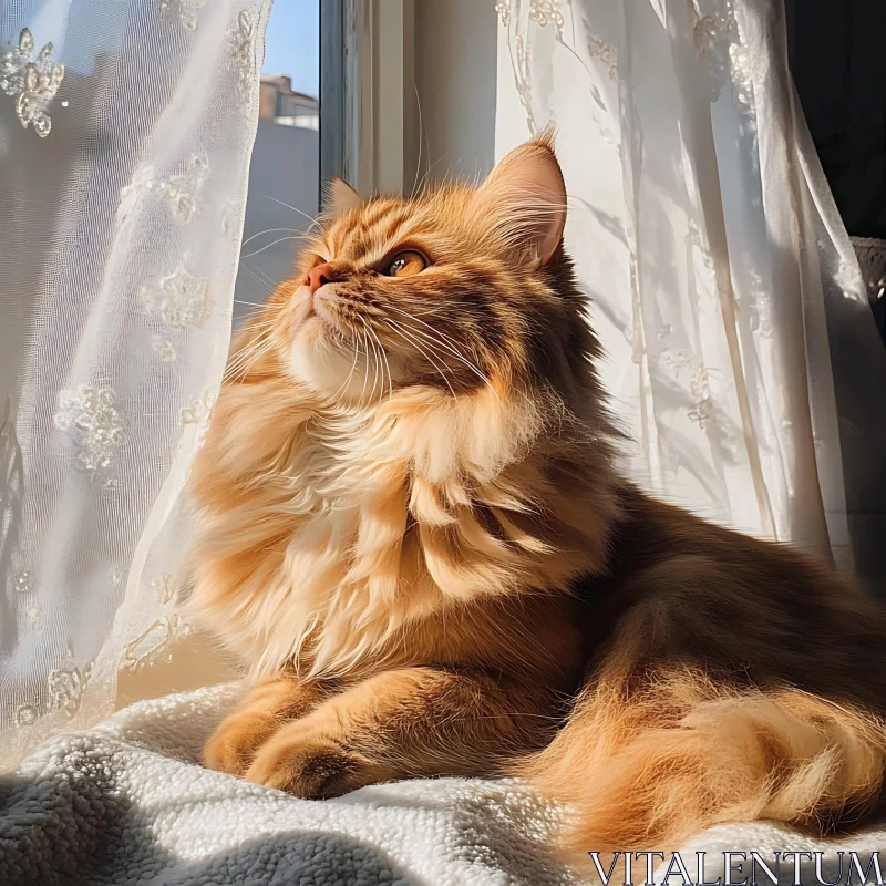 Sunlit Feline by the Window AI Image