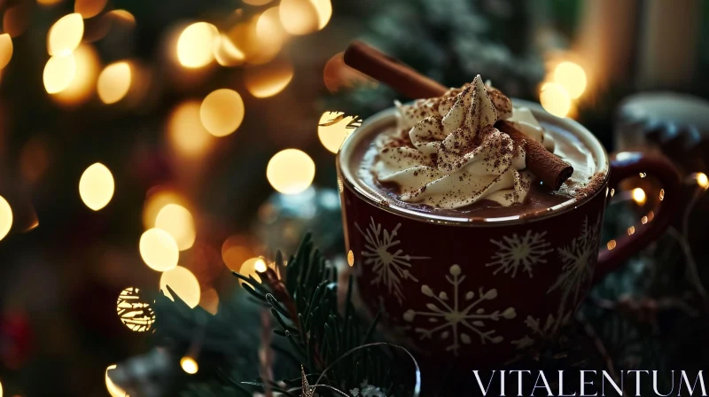 Delicious Hot Chocolate with Whipped Cream and Cinnamon Stick AI Image