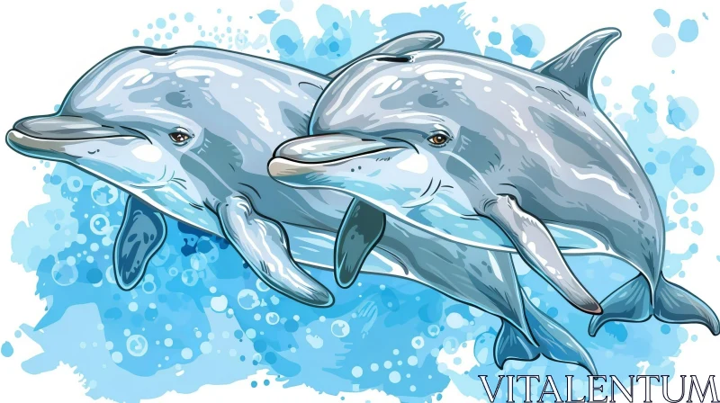AI ART Dolphin Vector Illustration - Underwater Jumping Scene