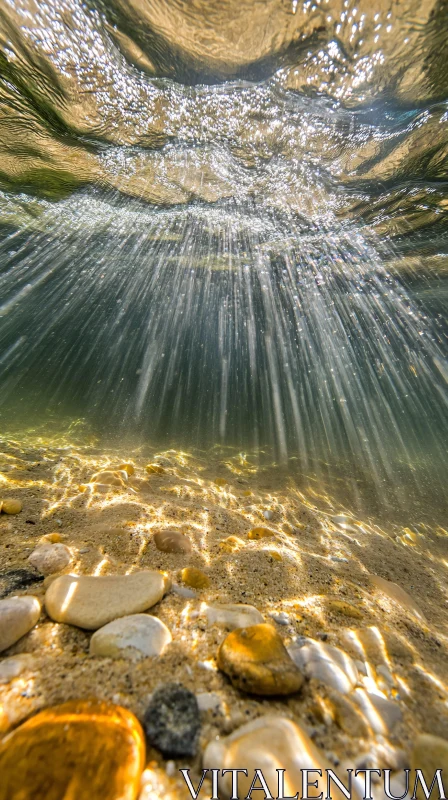 Sunlight Dancing Underwater on Rocks AI Image