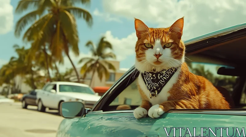 Confident Cat Enjoying a Summer Day on a Car AI Image