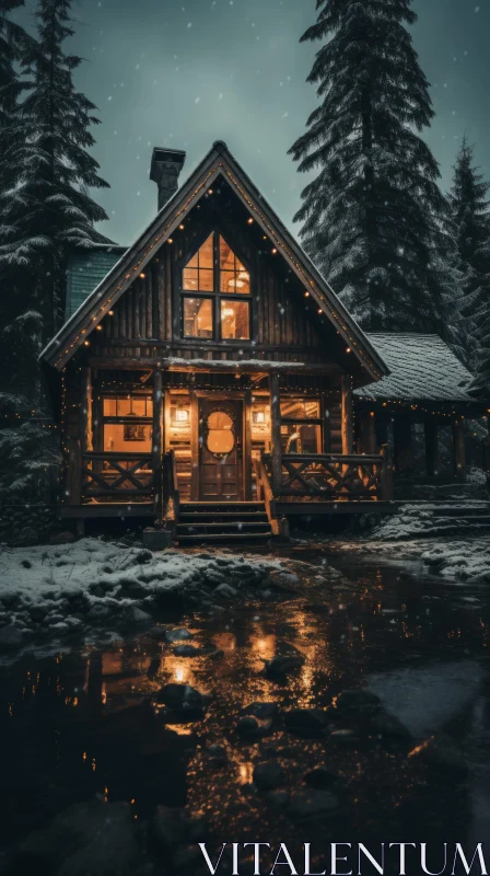Enchanting Cabin in Snowy Forest | Vintage Aesthetics AI Image