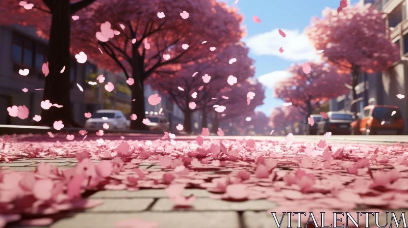 Enchanting Street Scene with Falling Pink Leaves - Unreal Engine 5 AI Image