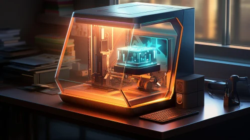 Futuristic 3D Printer in Office Setting