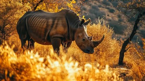 Rhinoceros in Savanna: A Majestic Encounter