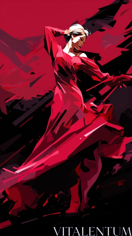 Striking Flamenco Dancer in Red Dress AI Image
