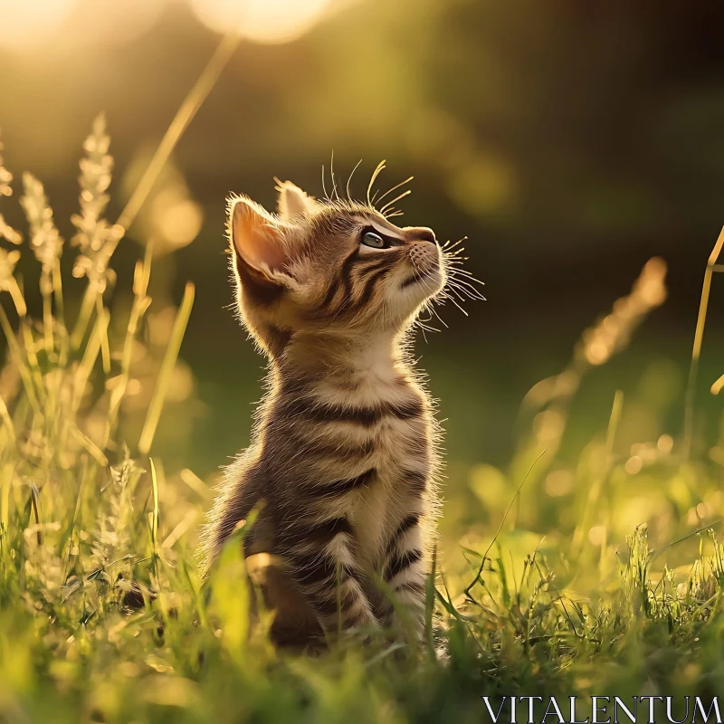 Cute Tabby Kitten in Golden Sunlight AI Image