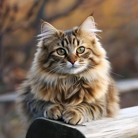 Serene Tabby Cat Amidst Autumn Background