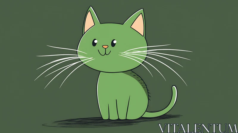 AI ART Illustration of a Green Cat with Long Whiskers