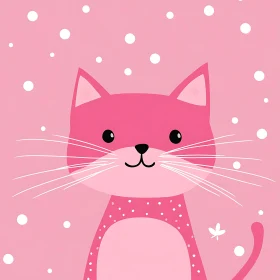 Playful Pink Cat Illustration with Confetti Background