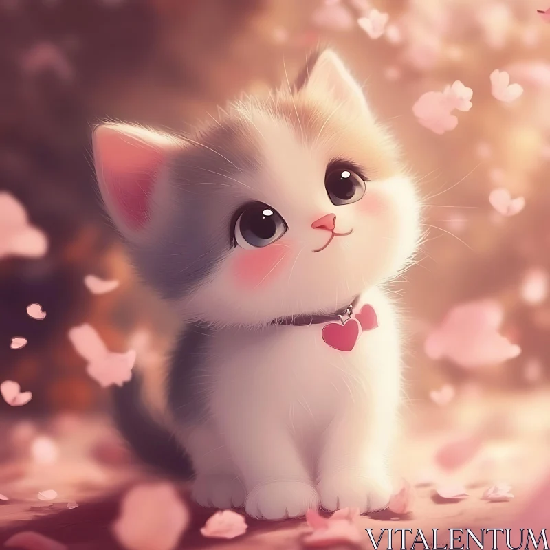 Charming Kitten Among Cherry Blossoms AI Image