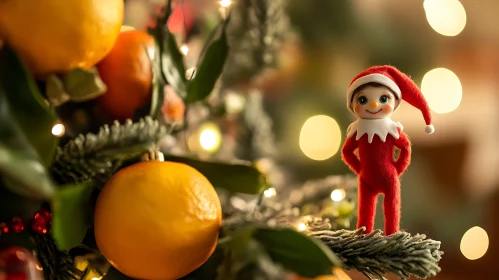 Elf Amidst Holiday Tree Decorations