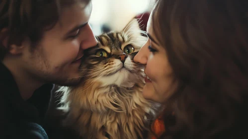 Affectionate Family Moment with a Beloved Pet Cat