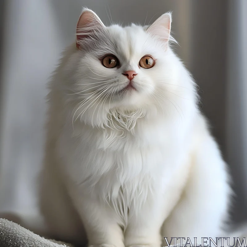 Regal White Cat with Fluffy Fur and Piercing Eyes AI Image