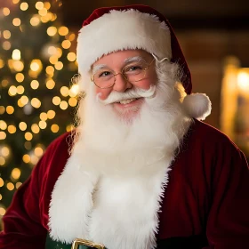 Santa Claus with Bokeh Lights and Christmas Tree