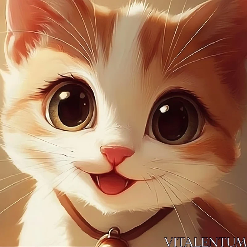 Cute Kitten Portrait with Collar and Bell AI Image