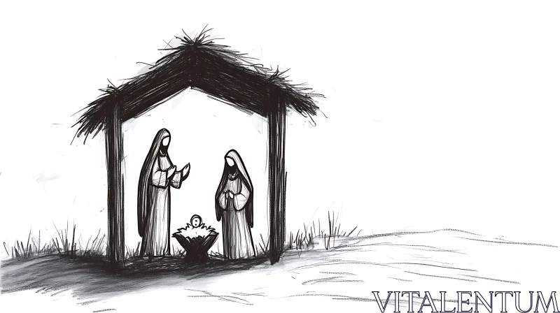 AI ART Minimalistic Nativity Scene Illustration