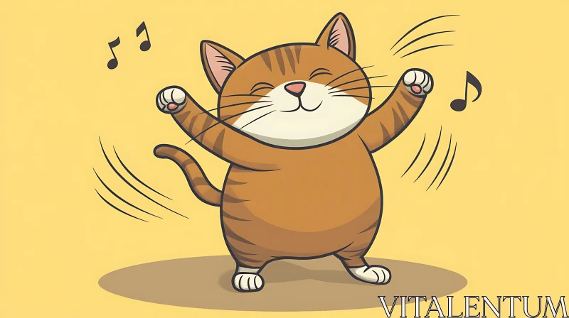 Happy Cat with Music Notes Cartoon AI Image