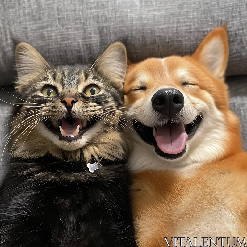 Happy Cat and Dog Portrait - Best Friends AI Image