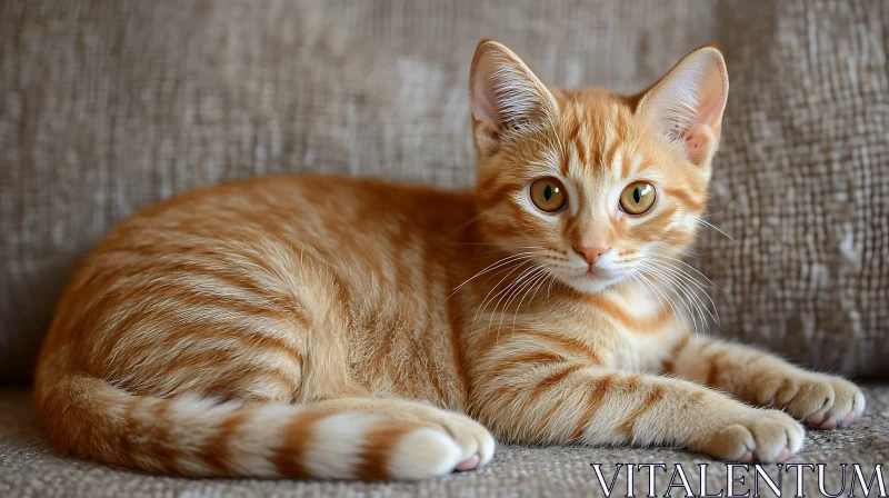 AI ART Cute Ginger Kitten on a Fabric Surface