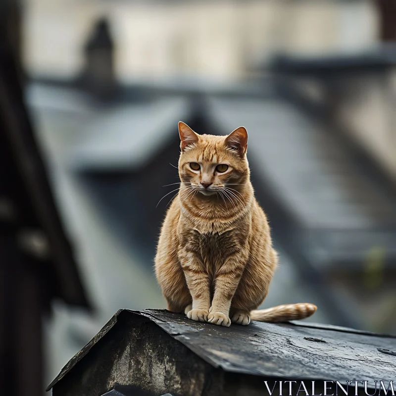 Poised Feline on City Rooftop AI Image