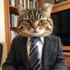 Humorous Tabby Cat in Business Attire